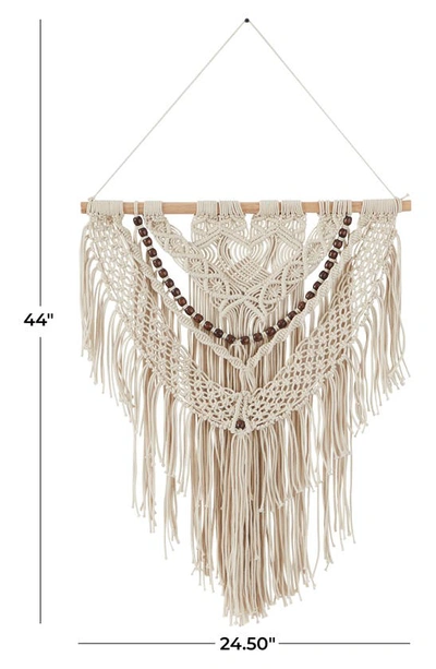 Ginger Birch Studio Cream Cotton Intricately Woven Macramé Wall Decor With Beaded Fringe Tassels In White