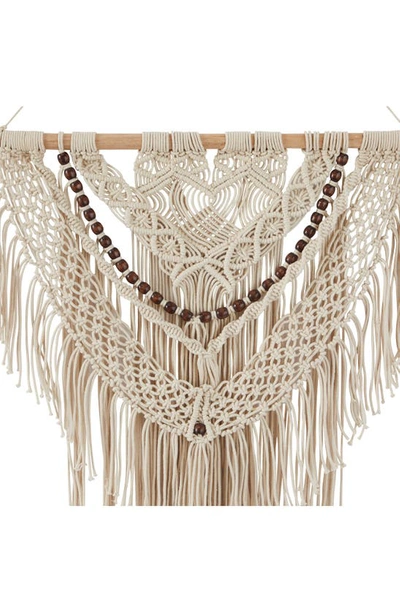 Ginger Birch Studio Cream Cotton Intricately Woven Macramé Wall Decor With Beaded Fringe Tassels In White