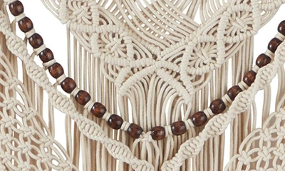 Ginger Birch Studio Cream Cotton Intricately Woven Macramé Wall Decor With Beaded Fringe Tassels In White