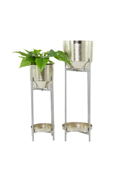 Vivian Lune Home Silver Metal Modern Planter With Removable Stand In Silver