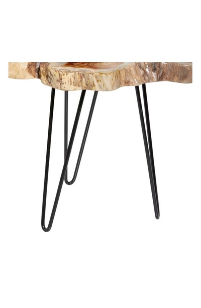 Shop Ginger Birch Studio Brown Teak Wood Contemporary Accent Table With Black Metal Hairpin Legs