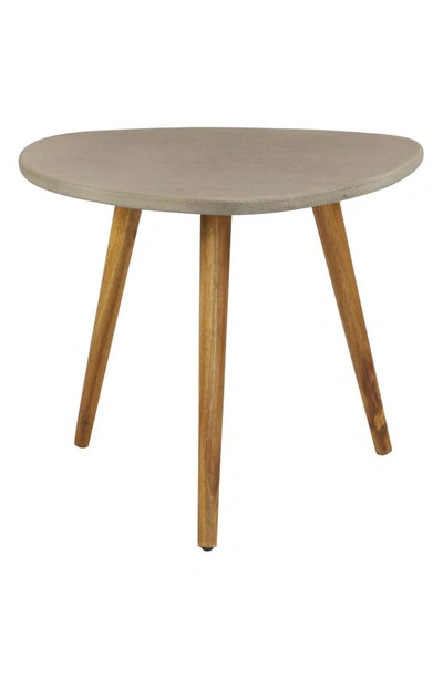 Shop Ginger Birch Studio Gray Wood Outdoor Accent Table With Concrete Inspired Top & Slender Tapered Legs In Grey