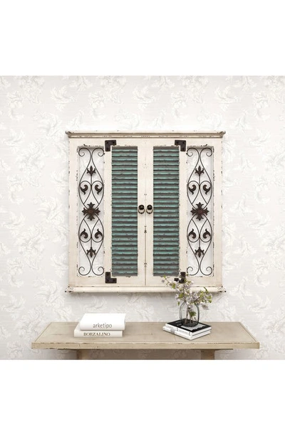 Shop Sonoma Sage Home Beige Wood Window Shutter Wall Decor With Metal Scrollwork Relief