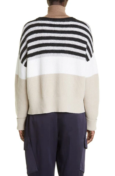 Shop Brunello Cucinelli Sequin Stripe Colorblock Virgin Wool, Cashmere & Silk Sweater In Cal56-black Beige White