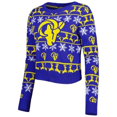 Shop Foco Royal Los Angeles Rams Ugly Holiday Cropped Sweater