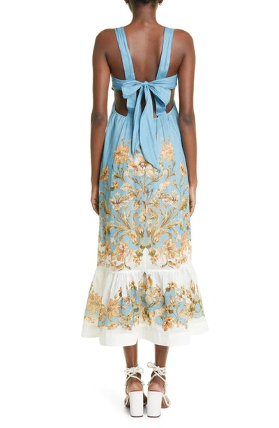 Shop Zimmermann Floral Tiered Chintz Sundress In Blue Daisy Floral