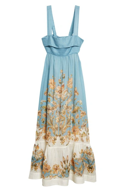 Shop Zimmermann Floral Tiered Chintz Sundress In Blue Daisy Floral