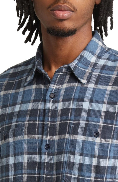 Shop Officine Generale Ahmad Plaid Flannel Button-up Shirt In Storm Blue/ Fadeblu/ Blue