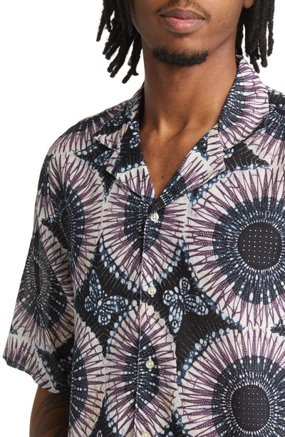 Shop Officine Generale Eren Medallion Print Short Sleeve Button-up Camp Shirt In Dknavy/ Blue/ Plumwine