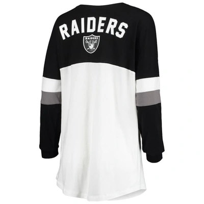 Shop New Era White/black Las Vegas Raiders Athletic Varsity Lace-up V-neck Long Sleeve T-shirt