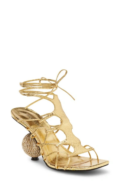 Shop Jeffrey Campbell Le Freak Ankle Wrap Sandal In Gold Metallic Snake