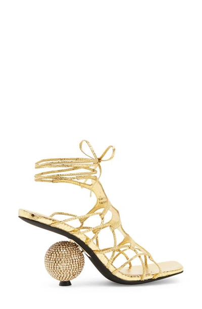 Shop Jeffrey Campbell Le Freak Ankle Wrap Sandal In Gold Metallic Snake
