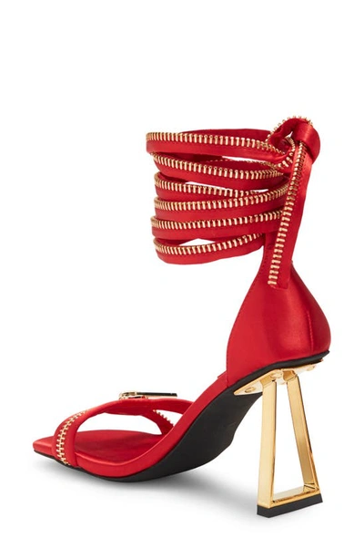 Shop Jeffrey Campbell Zipped-up Sandal In Red Satin Gold