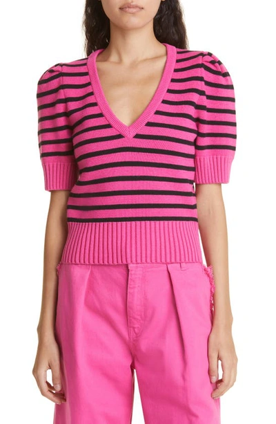 Shop Baum Und Pferdgarten Chambrie Stripe V-neck Sweater In Pink Black Stripe