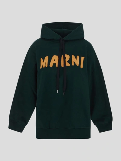 Shop Marni Side Slits Logo Sweatshirt In Green