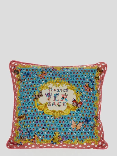 Shop Versace Home Butterflies Double-face Cushion In Flamigo+multicolor