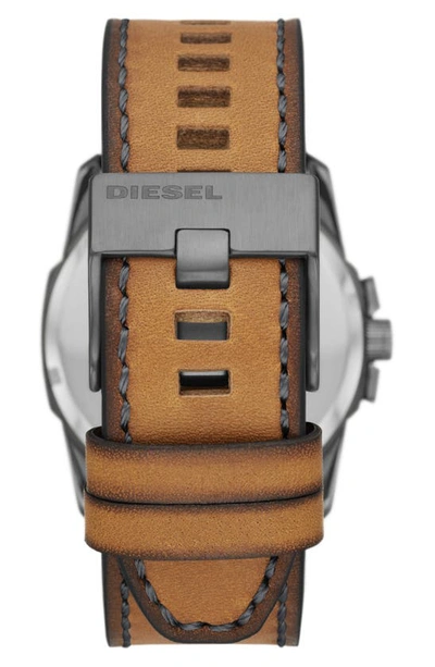 Diesel Men's Master Chief Three-hand Brown Leather Watch 46mm In Gunmetal