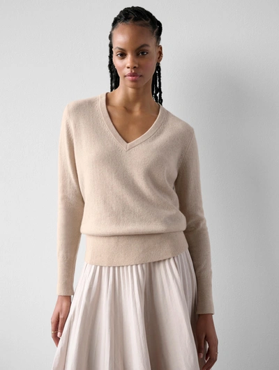 Shop White + Warren Essential Cashmere V Neck Sweater In Sand Wisp Heather