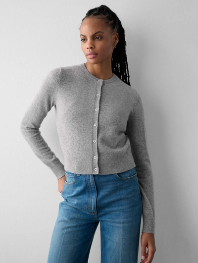 Shop White + Warren Essential Cashmere Crewneck Cardigan Sweater In Grey Heather