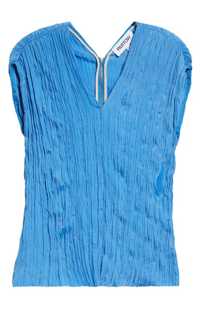 Partow Marion Cap Sleeve Satin Plissé Blouse In Sky