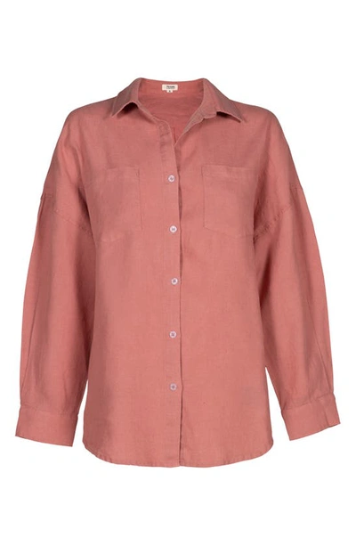 Shop Bed Threads Long Sleeve Linen Button-up Shirt In Pink