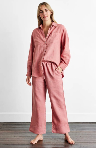 Bed Threads Long Sleeve Linen Button-up Shirt In Pink