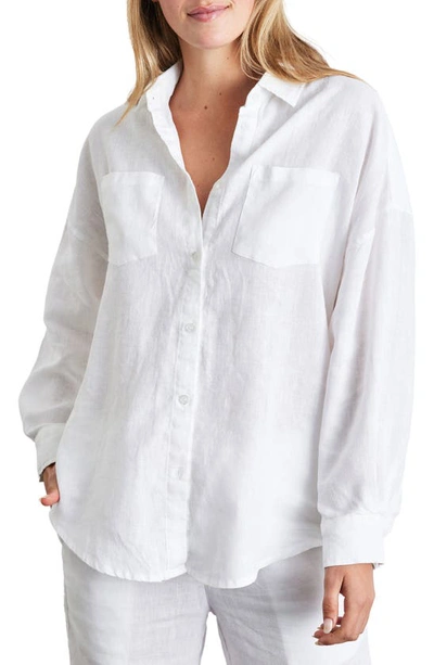 Shop Bed Threads Long Sleeve Linen Button-up Shirt In White