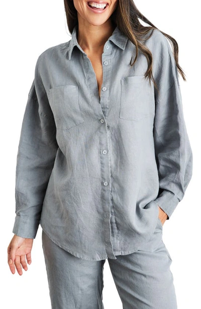 Shop Bed Threads Long Sleeve Linen Button-up Shirt In Mineral