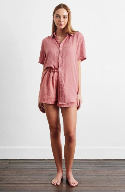 Shop Bed Threads Short Sleeve Linen Button-up Shirt In Pink