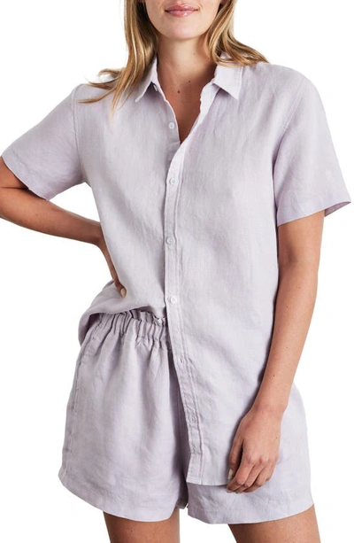 Shop Bed Threads Short Sleeve Linen Button-up Shirt In Lilac