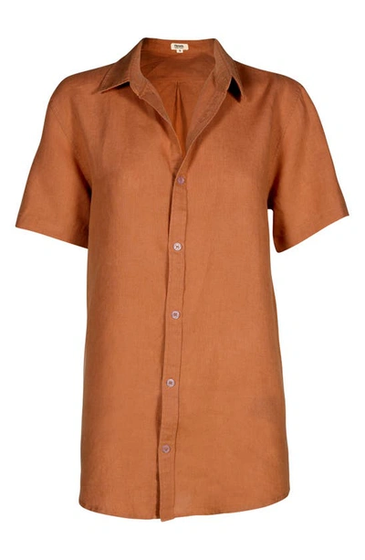 Bed Threads Short Sleeve Linen Button-up Shirt In Rust