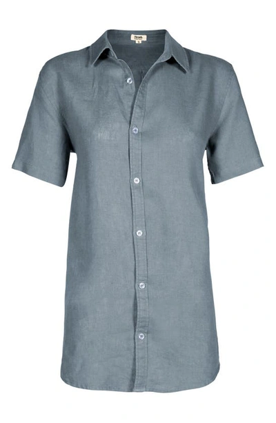 Bed Threads Short Sleeve Linen Button-up Shirt In Mineral