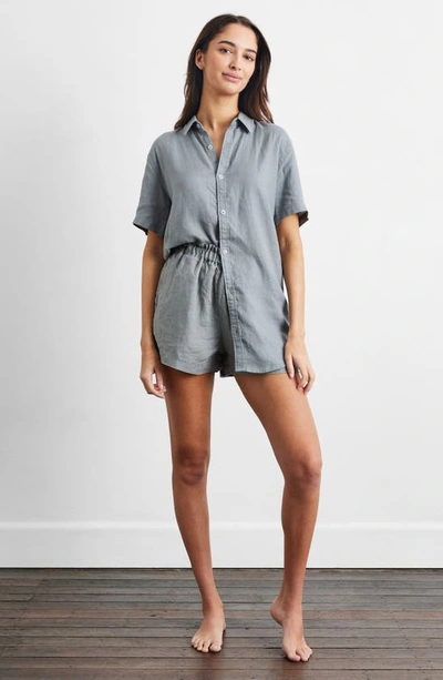 Bed Threads Short Sleeve Linen Button-up Shirt In Mineral
