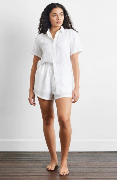 Shop Bed Threads Short Sleeve Linen Button-up Shirt In White