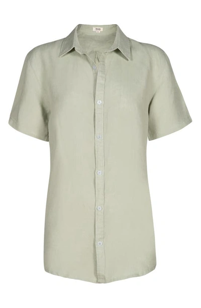 Shop Bed Threads Short Sleeve Linen Button-up Shirt In Sage