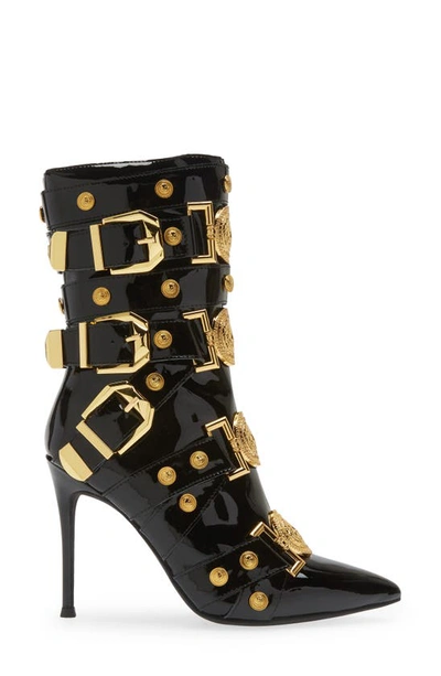 Shop Jeffrey Campbell Loyalty Pointed Toe Bootie In Black Patent Gold