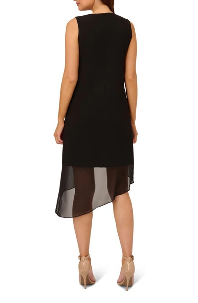 Shop Adrianna Papell Asymmetric Mixed Media Chiffon & Jersey Dress In Black