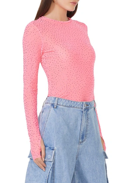 Shop Afrm Kaylee Embellished Crewneck Mesh Top In Knockout Pink