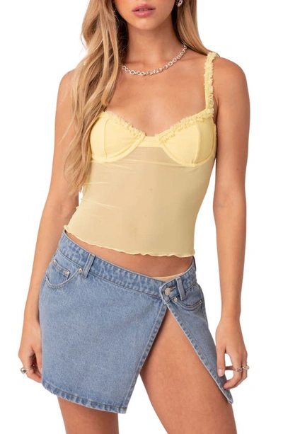 Shop Edikted Mercy Sheer Mesh Bra Top In Yellow