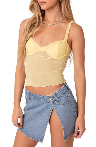 Edikted Mercy Sheer Mesh Bra Top In Yellow