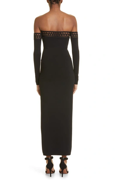 Shop Alaïa Vienne Off The Shoulder Long Sleeve Maxi Sweater Dress In Noir Alaia