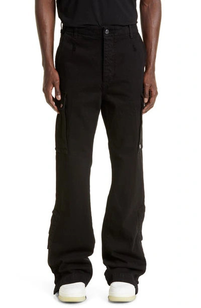 Amiri M65 Distressed Split Hem Kick Flare Leg Cargo Jeans In Black