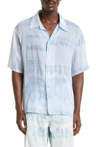 Shop Our Legacy Stripe Boxy Short Sleeve Button-up Shirt In Blue Brush Stroke Print