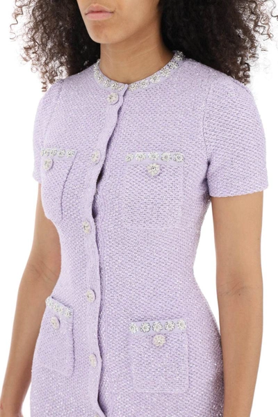 Shop Self-portrait Self Portrait Mini Dress In Sequin Knit In Purple