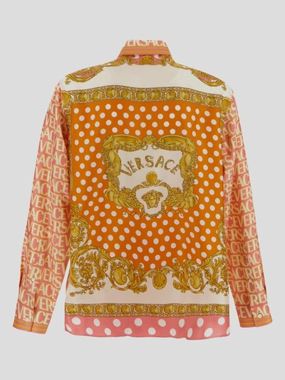 Shop Versace All-over Logo Shirt In Pink+ivory