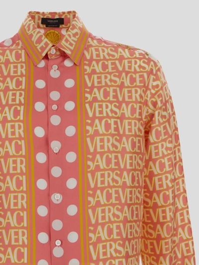Shop Versace All-over Logo Shirt In Pink+ivory