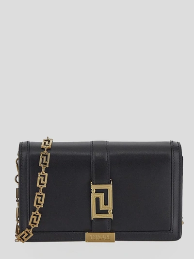 Shop Versace Greca Goddess Mini Bag In Black- Gold