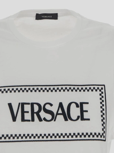 Shop Versace Logo Embroidery T-shirt In White+black