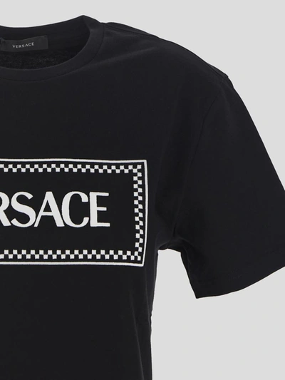 Shop Versace Logo Embroidery T-shirt In Black+white