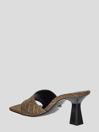 Shop Versace Logo Mules In Beige+brown+palladium